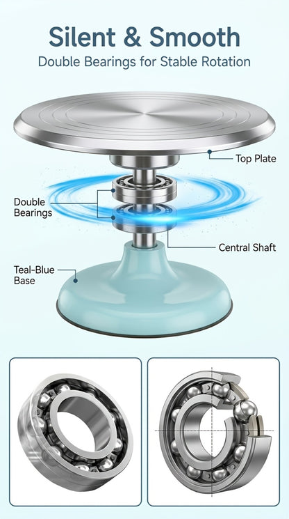 Cake Turntable Stand 10 Inch Aluminum 360 Degree Smooth Rotation with Frosting Spatula - Heavy Duty Rotating Cake Decorating Stand for Baking Birthday Wedding Holiday Desserts, Non-Slip Base Baking Supplies
