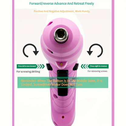Pink Electric Screwdriver Set 47pcs 3.6V Cordless Drill Screwdriver Rechargeable 3.5Nm Torque with Front LED Light for Small Home Projects DIY Repair