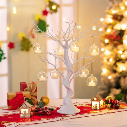 Hanging Glass Ball Candle Holders Set for Wedding Party Christmas Tree Decoration - Clear Glass Tea Light Holders with Hanging Design, Fillable Ornament Balls for Home Decor