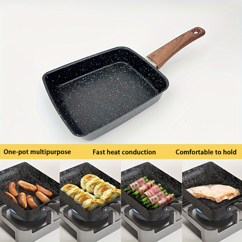 Tamagoyaki Pan Japanese Nonstick Rectangular Egg Pan for Omelettes & Rolls – Induction Halogen Compatible Dishwasher Safe Wooden or Plastic Handle with Optional Silicone Spatula