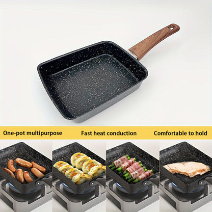 Tamagoyaki Pan Japanese Nonstick Rectangular Egg Pan for Omelettes & Rolls – Induction Halogen Compatible Dishwasher Safe Wooden or Plastic Handle with Optional Silicone Spatula