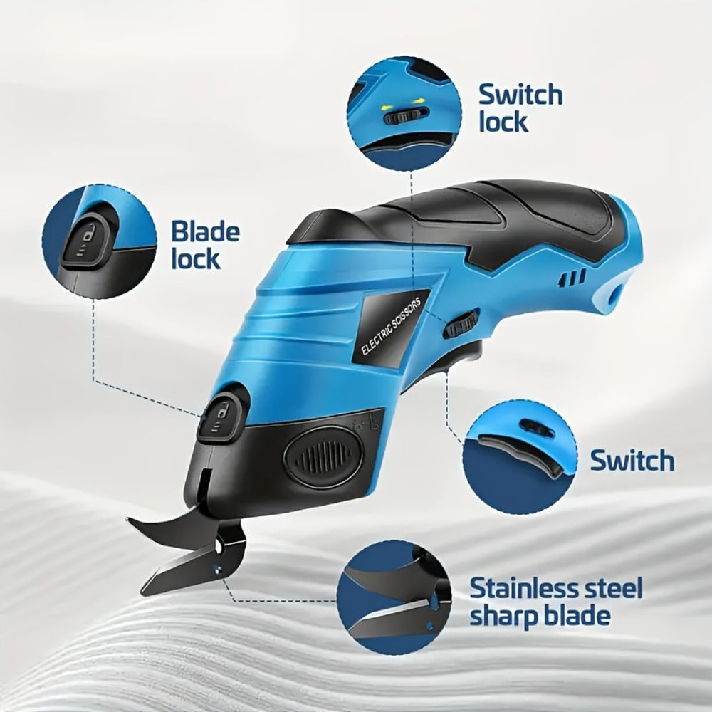 Electric Fabric Cutting Scissors USB Rechargeable – 1500mAh Cordless Precision Cutter for Clothing Leather Carpet Crafts Cardboard Ergonomic One-Touch