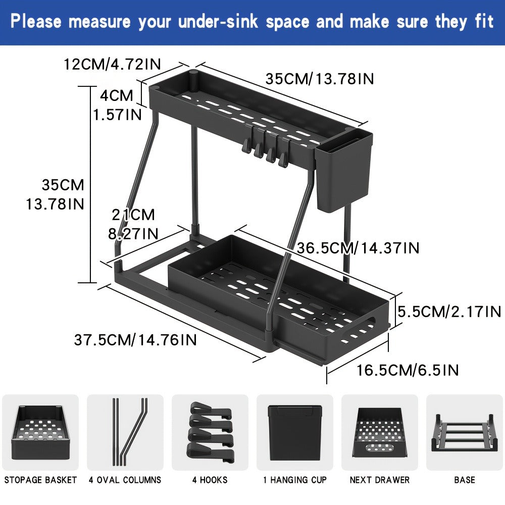 Under Sink Organizer 2pcs with Sliding Shelves – Durable Pull-Out Cabinet Storage for Bathroom Kitchen Space Saving Vertical Design