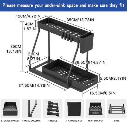 Under Sink Organizer 2pcs with Sliding Shelves – Durable Pull-Out Cabinet Storage for Bathroom Kitchen Space Saving Vertical Design