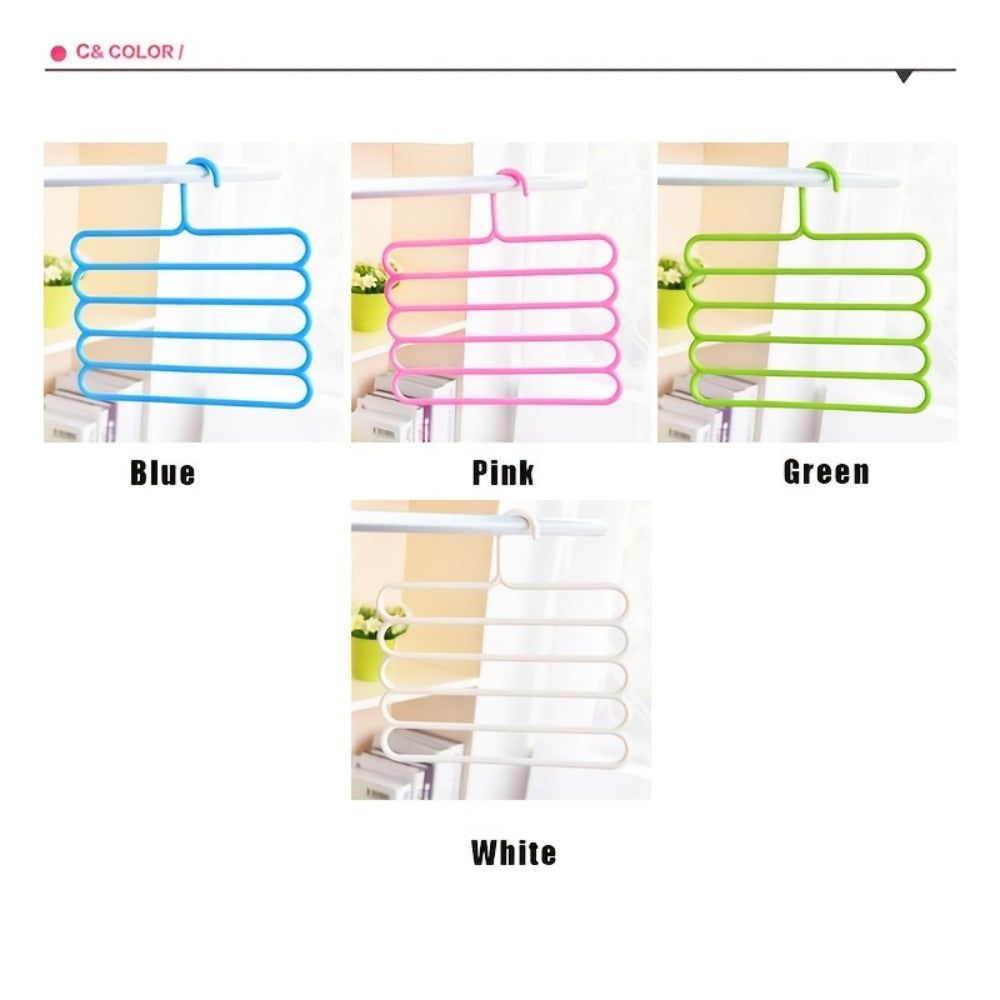 Multi-Layer Pants Hangers Set of 5 – 5-Tier Space Saving Clothes Rack, Slip-Resistant Adjustable Wardrobe Organizer for Pants, Jeans & Clothes, Closet & Laundry Room Storage