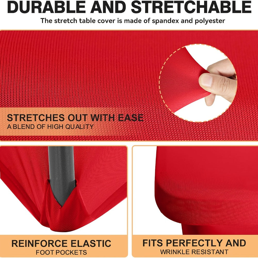 Spandex Tablecloth 6 Foot Rectangular Stretch Table Cover for Parties Weddings Banquets – Wrinkle-Free Full Coverage Fitted Table Cloth for Events