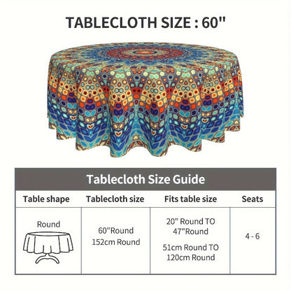 Mandala Round Table Cover 60 Inch - Colorful Boho Tablecloth for Patio, Backyard BBQ, Picnic & Kitchen Decor