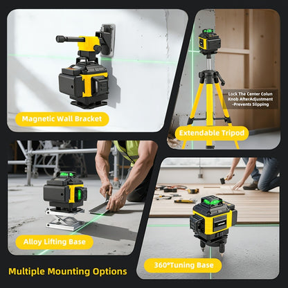 16-Line Laser Level Kit 4D 360 Self Leveling with 2x 3000mAh Battery 39 Inch Tripod Remote Control Lifting Platform for Construction Tile Renovation Wall Floor Alignment