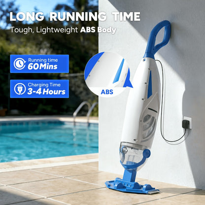 Cordless Pool Vacuum Cleaner 15.8 GPM Suction, 60-Min Runtime, Telescopic Pole, Handheld Rechargeable Pool Cleaner for Inground & Above Ground Pools, Removes Leaves Insects Debris, Summer Essential