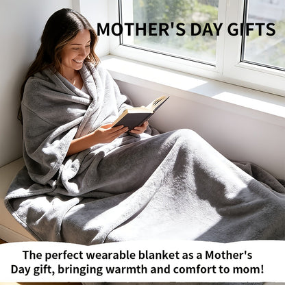 Wearable Blanket Shawl with Inner Pocket - Soft Flannel One-Piece Wrap for Adults Women Men, Cozy Sofa Travel Blanket Machine Washable, Grey Dark Blue Black