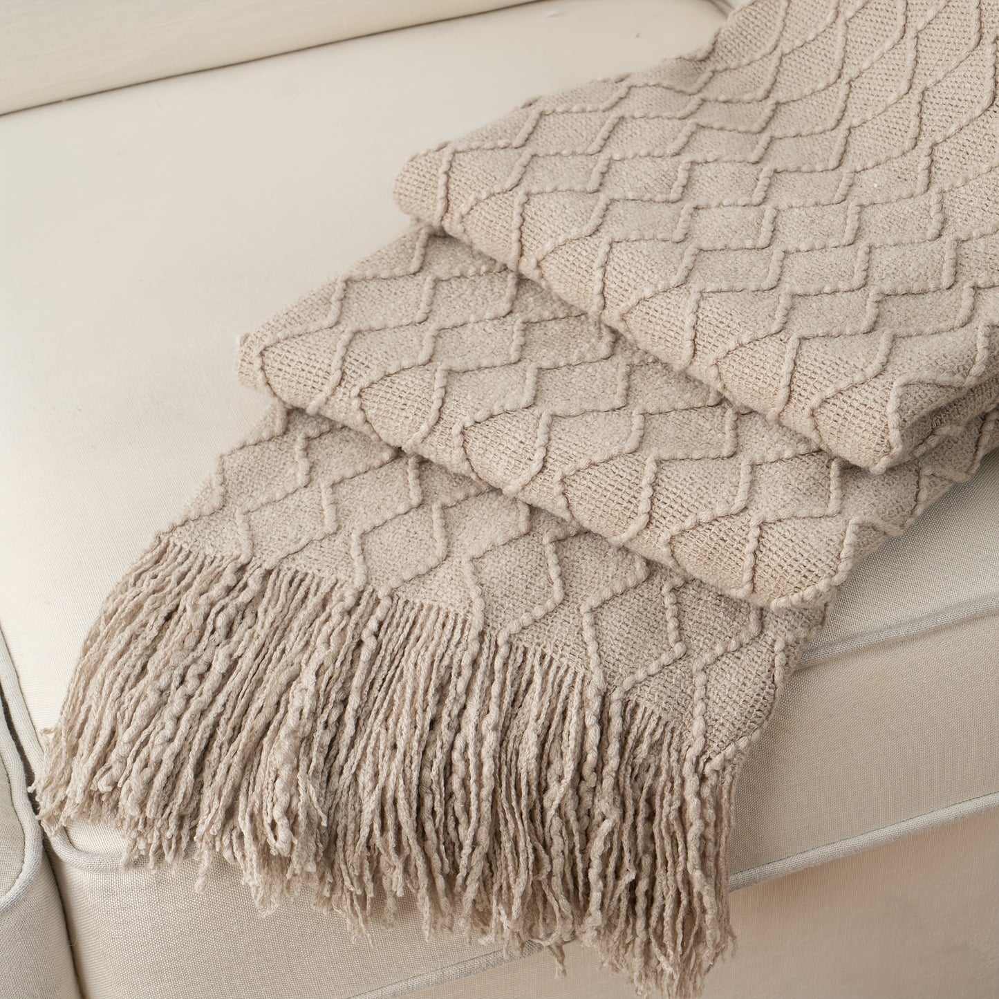 Tassel Throw Blanket – Soft Lightweight Decorative Fringe Throw for Couch, Chair, Bed & Sofa, 50”×60”, 6 Colors, Boho Home Decor
