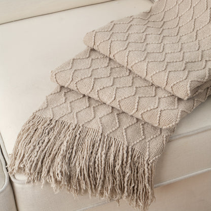 Tassel Throw Blanket – Soft Lightweight Decorative Fringe Throw for Couch, Chair, Bed & Sofa, 50”×60”, 6 Colors, Boho Home Decor