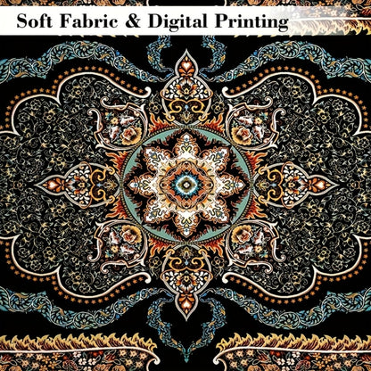 Bohemian Floral Area Rug Non-Slip Backing Machine Washable Velvet Floor Mat Shedding-Resistant 100% Polyester Soft Carpet for Living Room Bedroom Kitchen Office Modern Decorative Rug