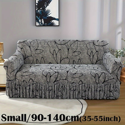 Printed Sofa Cover with Skirt Elastic Four Seasons Universal Furniture Protective Slipcover for Bedroom Office Living Room - 1 2 3 4 Seater Gray