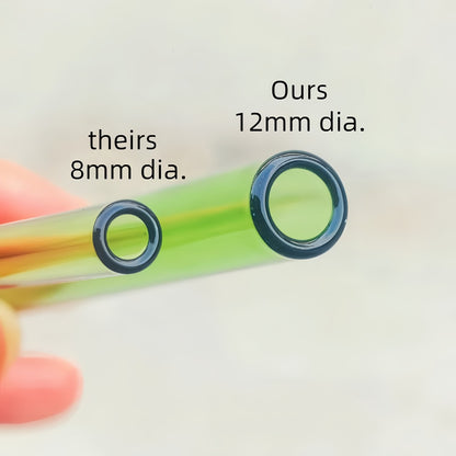 Glass Straws Reusable 12 Pack with Cleaning Brushes - Borosilicate Glass Drinking Straws 6 or 8 Inch, Clear & Colorful, Thick 12mm, Dishwasher Safe for Smoothies, Juice, Coffee & Cocktails