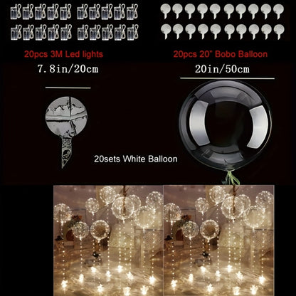 LED Bubble Balloon Set 40 Pack (20 Balloons + 20 LED Lights) for Birthday Wedding Christmas Halloween Party Decoration – White & Yellow, Helium Compatible, Battery Not Included