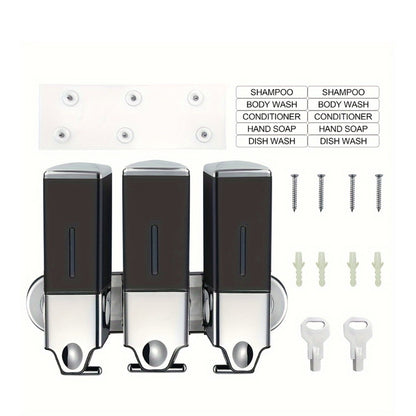 Wall Mounted Soap Dispenser Set 3-Pack No Drill 16.91oz Shampoo Shower Gel Conditioner Dispenser for Bathroom Kitchen