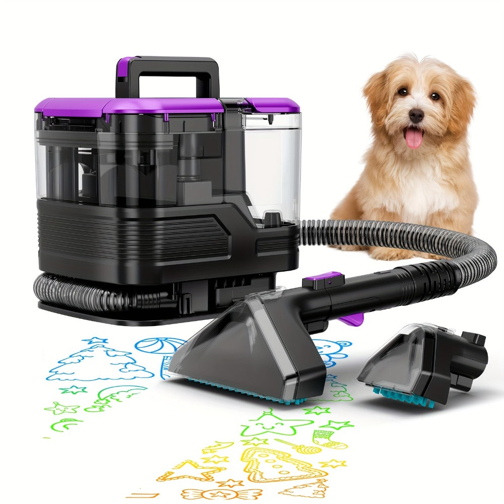 Portable Upholstery Cleaner Machine 30Kpa – Carpet & Spot Cleaner with Dual Brush Head for Deep Stain Removal on Carpet, Couch, Car Seat, Stairs & Pet Messes