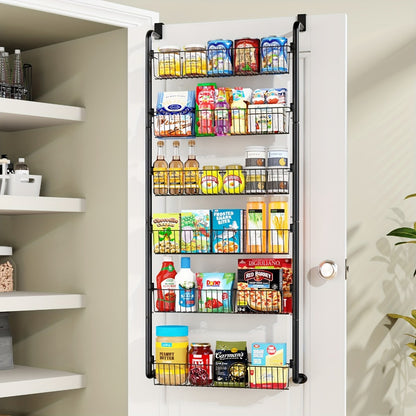 Over The Door Organizer - Heavy Duty Multi-Layer Pantry Storage Rack for Kitchen Bathroom Laundry Room, Space Saving Door Hanging Shelf, 6 or 8 Tier Metal Spice Food Storage Cabinet