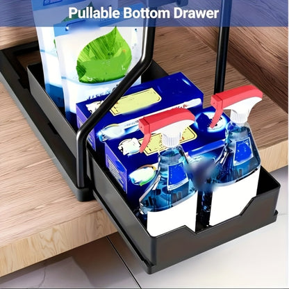 Under Sink Organizer 2pcs with Sliding Shelves – Durable Pull-Out Cabinet Storage for Bathroom Kitchen Space Saving Vertical Design