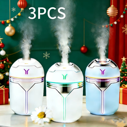 Mini Humidifier Set of 3 with Colorful Design | Quiet Adjustable Spray Air Freshener Humidifier for Bedroom, Living Room & Office | Dual-Use Home Fragrance Holiday Gift Set | White & Blue