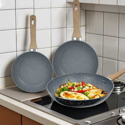 Non-Stick Frying Pan Set 3-Piece 7 9.5 11 Inch – Dishwasher Safe Skillet Set with Insulated Handle | Induction Compatible Home Kitchen Pans in Beige Grey & Black | Durable Even-Heating Cookware