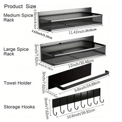 Magnetic Floating Shelf for Refrigerator 4-Piece Set with Hooks Strong Magnet Kitchen Organizer Fridge Side Storage for Spices Bottles Dorm
