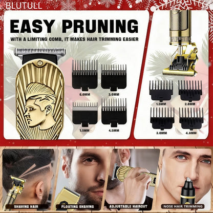 USB Precision Hair Clipper Set for Men – Wireless Electric Clippers & Nose Trimmer Shaver, 2/4pcs Professional Cordless Grooming Kit for Personal Use, Hairdressing & Barber Gift