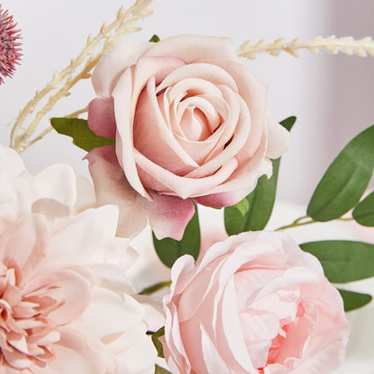 Pink Rose Dahlia Faux Flowers Box - Realistic PE Foam Artificial Flowers with Wire Stems for Wedding Bridal Bouquet Home Decor Table Arrangement Party Cake Baby Shower Birthday Decoration