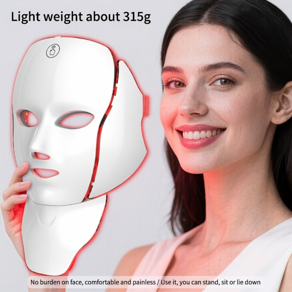 LED Light Therapy Facial Mask 7-Color USB Rechargeable – Face Neck Anti-Aging Acne Rejuvenation Skincare Device, Beauty Instrument Gift for Women, Valentine's Day Mother's Day Birthday