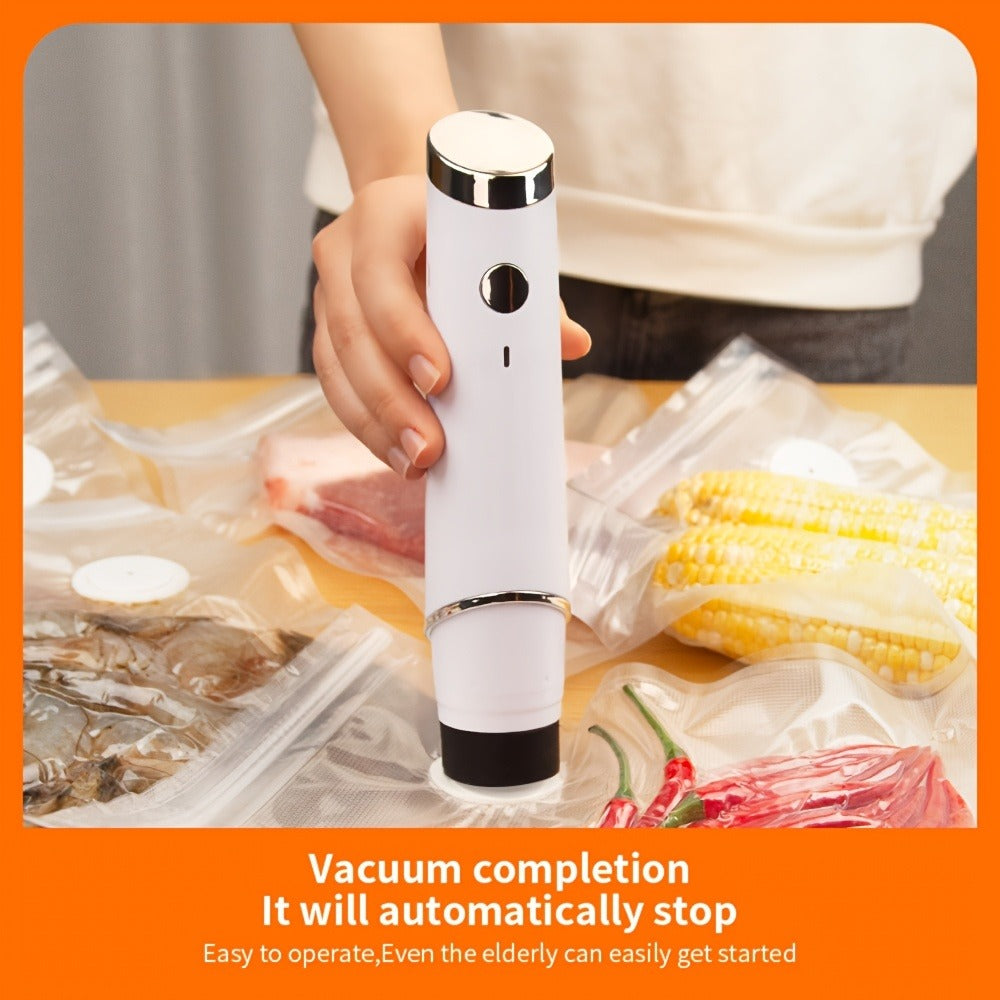 Vacuum Sealer Machine with 10 Reusable Bags – Handheld Food Vacuum Sealer Kit, BPA-Free Seal Bags, Portable Meal Saver for Sous Vide & Freezer Storage