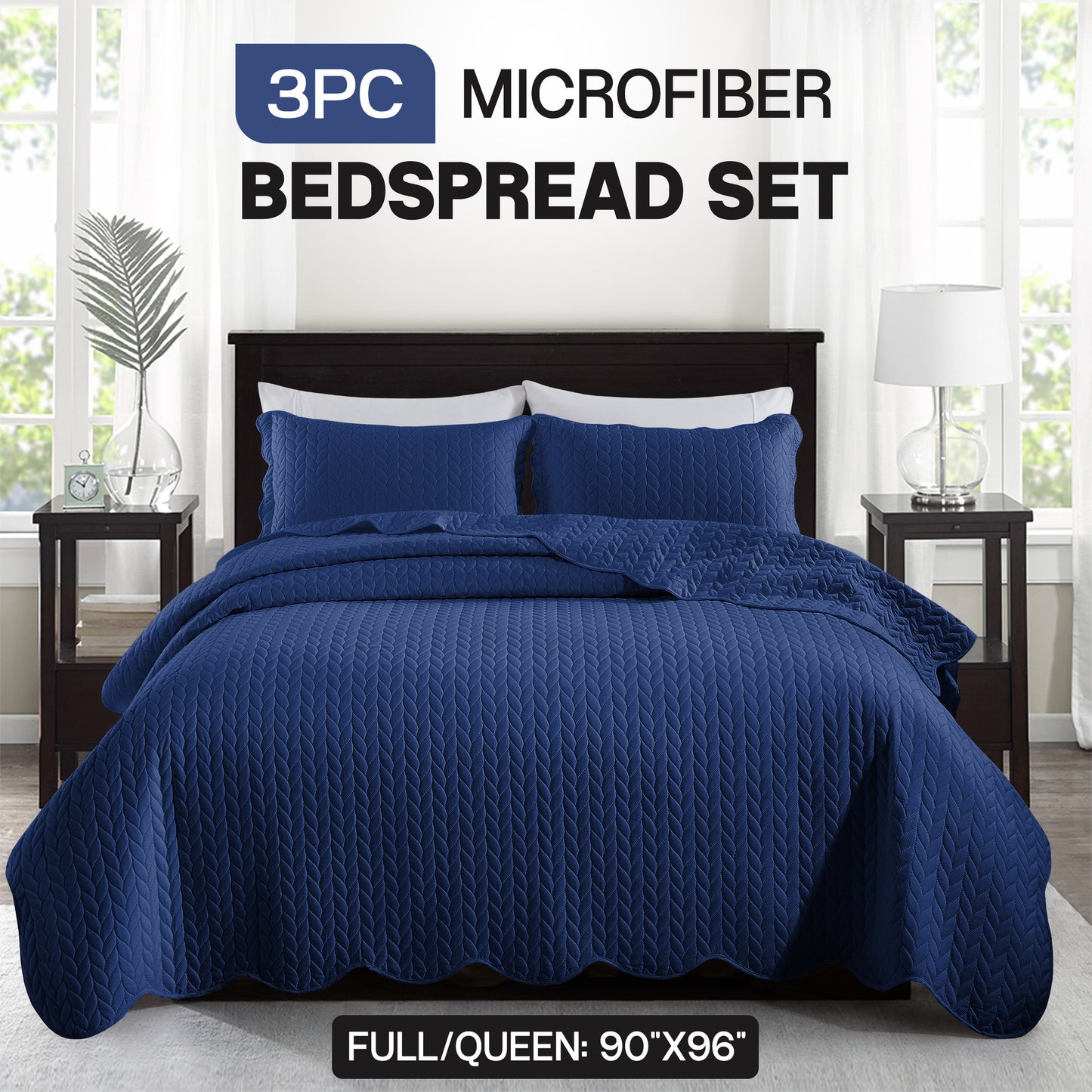 Bedspread Set 3-Piece Microfiber Floral Coverlet with Pillow Shams - Soft Breathable Lightweight All-Season Bed Cover for Queen King Twin California King