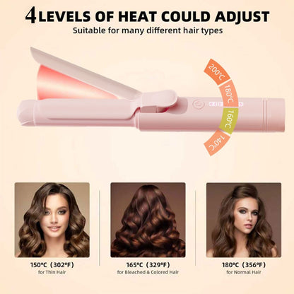 Mini Cordless Curling Iron Portable Ceramic Hair Curler USB Rechargeable 4-Temperature Settings Travel Hair Styling Tool for Curling and Straightening Gift for Women Mom Pink