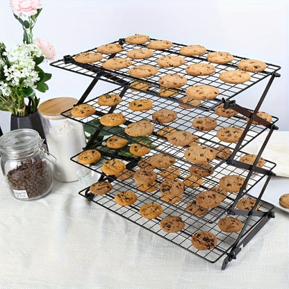 4-Tier Collapsible Cooling Rack Set with Muffin Cups - Metal Wire Baking Rack for Cookies Cakes Bread Roasting BBQ Countertop Kitchen Drying Rack