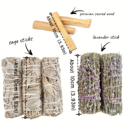 Smudge Sticks Gift Set - White Sage, Lavender & Palo Santo Hand-Tied Cleansing Bundle for Meditation, Spiritual Practice & Mindfulness - Natural Aromatherapy Incense Kit