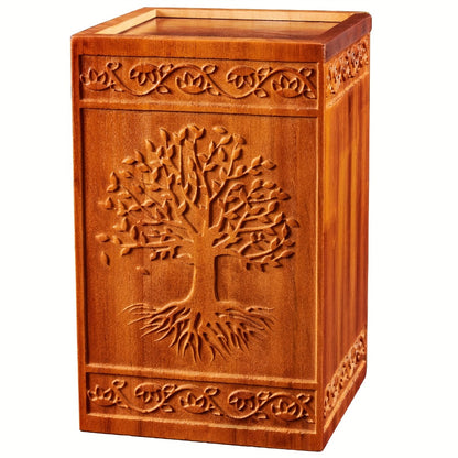 Cremation Urns for Human Ashes Adult – Wood Tree of Life Memorial Urn Box 200 Cu In for Men Women Child Burial Funeral Keepsake Holds Adult Ashes Fits Pets Cat Dog