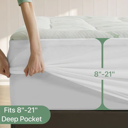 Cooling Mattress Topper Plush Pillow Top Down Alternative Overfilled 8-21 Inch Deep Pocket Machine Washable Twin Twin XL Full Queen King California King