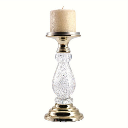 LED Swirling Candle Holder with On/Off Switch – Polished Acrylic Pedestal Base Fits 3-Wick Candles Up to 4 Inch Silver Gold Centerpiece for Home Decor Wedding Table Holiday Christmas Gift