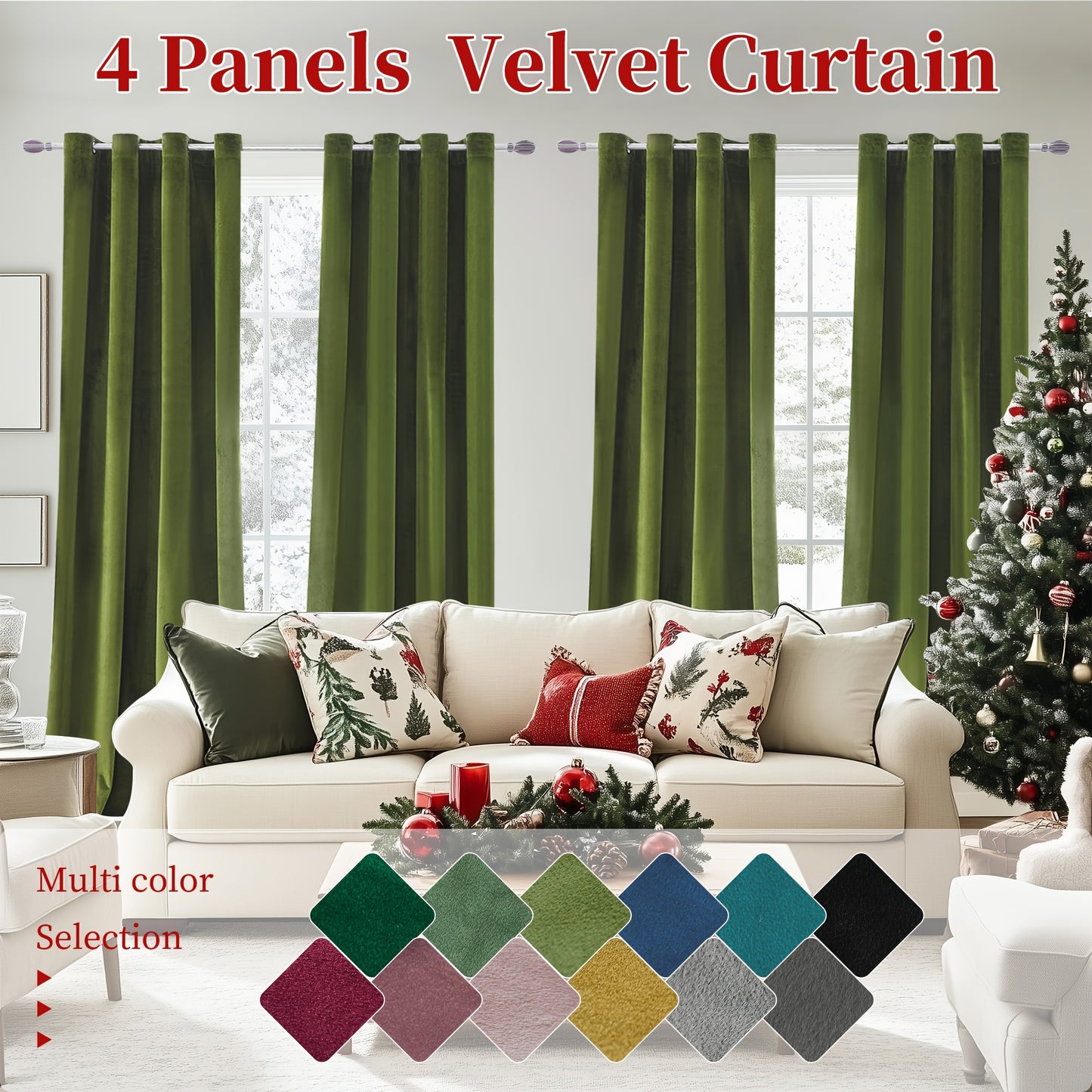 Blackout Curtains 4 Panels Velvet Thermal Insulated Noise Reducing Grommet Top Room Darkening Drapes for Living Room Bedroom Decor