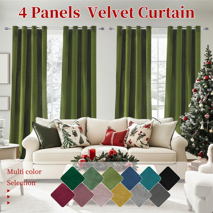 Blackout Curtains 4 Panels Velvet Thermal Insulated Noise Reducing Grommet Top Room Darkening Drapes for Living Room Bedroom Decor