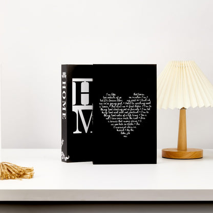 Decorative Book Set 3pcs Fake Books with HOME FAMILY LOVE Design - Elegant Black Minimalist Faux Books for Shelf Decor Living Room Coffee Table Home Soft Decoration Modern Interior