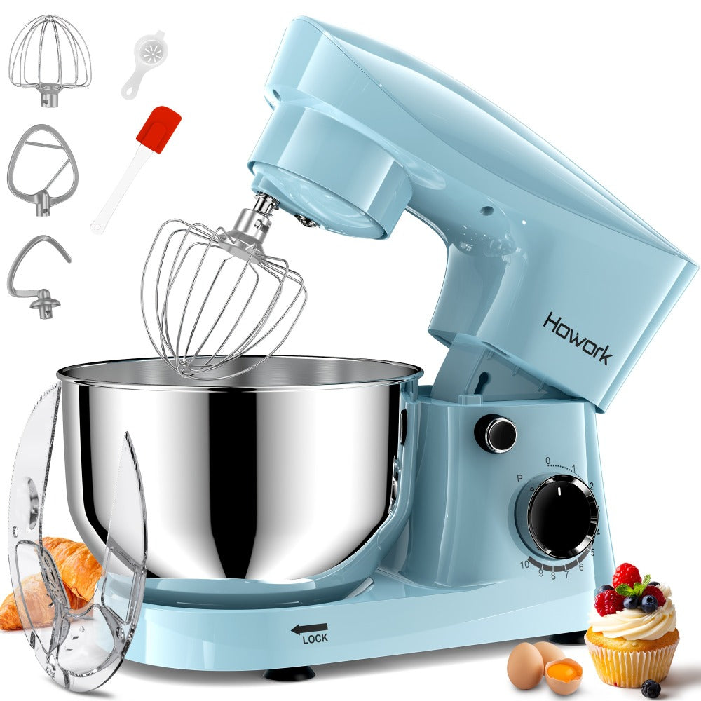 Stand Mixer 5QT, 10-Speed Electric Kitchen Mixer with Dough Hook, Flat Beater, Wire Whip & Pouring Shield — Dishwasher-Safe Attachments for Baking, Bread, Cake & Cookie Dough
