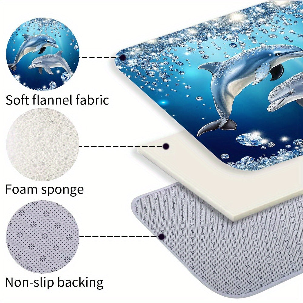 4pcs Dolphin Shower Curtain Set with Non-Slip Bath Mat, Toilet Rug & 12 Hooks – Waterproof Bathroom Decor Gift Set