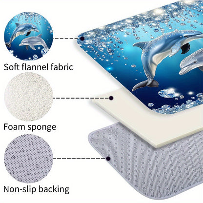 4pcs Dolphin Shower Curtain Set with Non-Slip Bath Mat, Toilet Rug & 12 Hooks – Waterproof Bathroom Decor Gift Set
