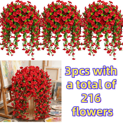 Artificial Rose Vine Hanging Garland 3pcs 216 Flowers - High-Density UV-Resistant Faux Rose Flower Vines with Realistic Roses & Foliage for Garden, Wedding, Porch, Terrace & Wall Decor, Multiple Colors