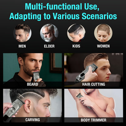 Professional Hair Clipper & Beard Trimmer Set - MENSURE Cordless 6000RPM Hair Cutting Kit with T-Blade Trimmer, 7 Guide Combs, LED Display & Type-C Fast Charging, Barber Kit for Men Home & Salon Use