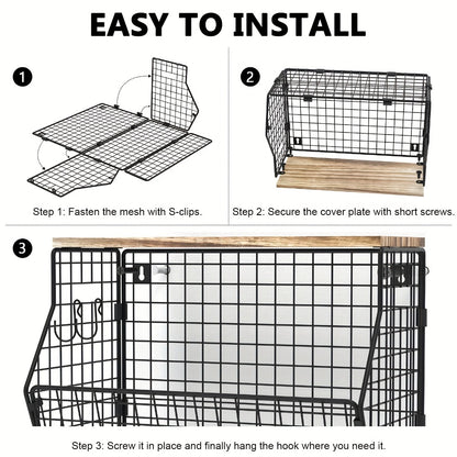 Stackable Metal Wire Fruit Basket with Lid – 1 or 2-Tier Hanging Kitchen Pantry Storage Bin, Wall-Mounted or Countertop Vegetable Organizer for Potato, Onion & Produce, Black