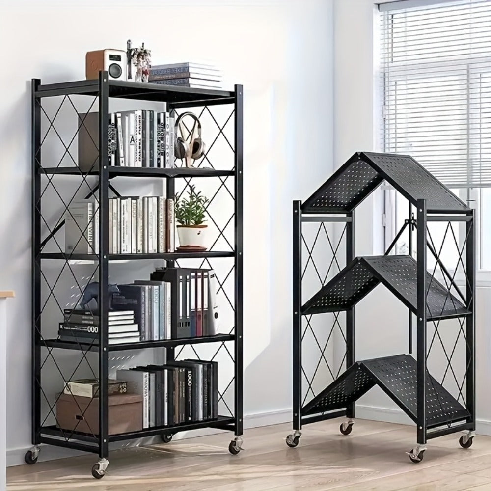 Rolling Storage Rack with Wheels – 3, 4 or 5 Tier Portable Movable Shelving Unit, No Assembly Required, Large Capacity Floor Storage Shelf for Garage, Balcony, Camping, Outdoor & Commercial Use