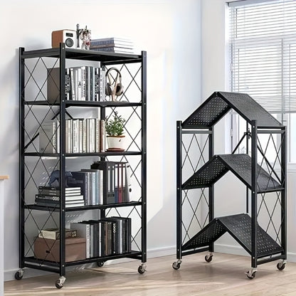 Rolling Storage Rack with Wheels – 3, 4 or 5 Tier Portable Movable Shelving Unit, No Assembly Required, Large Capacity Floor Storage Shelf for Garage, Balcony, Camping, Outdoor & Commercial Use