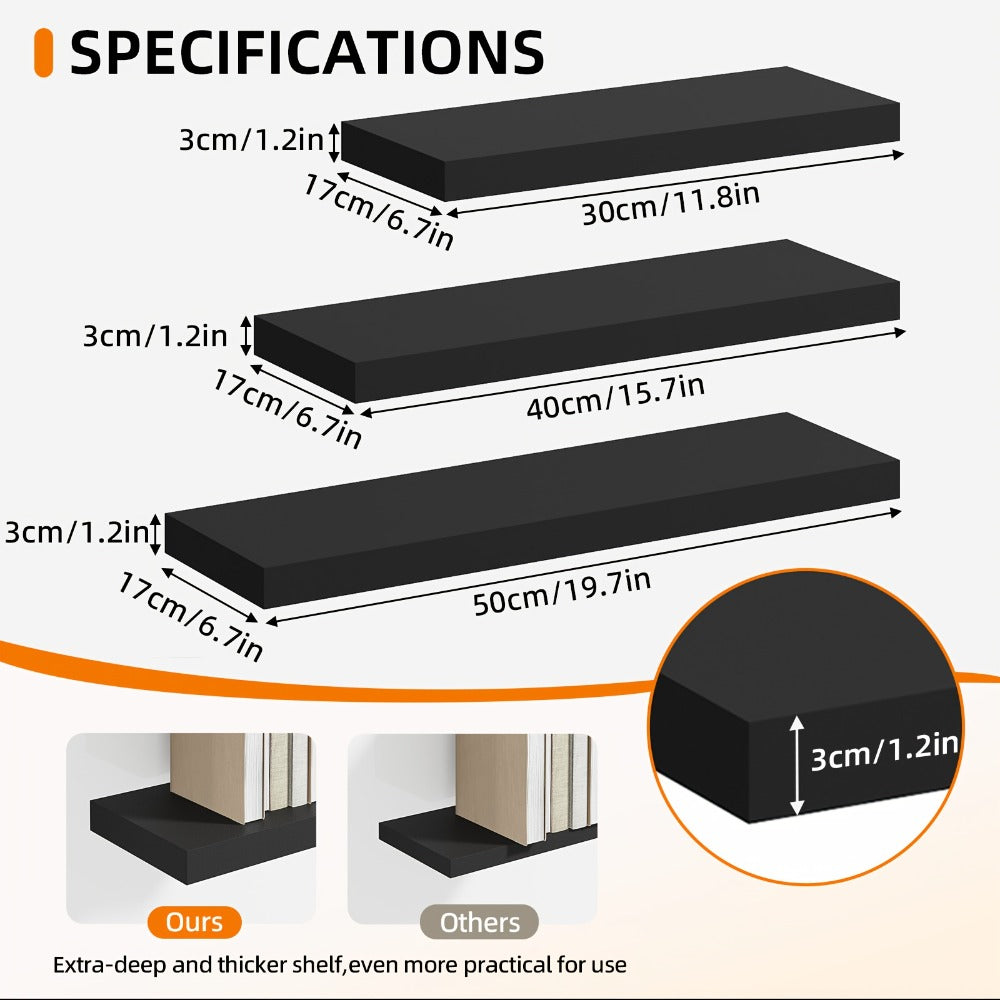 Floating Wall Shelves Set – Wooden Wall-Mounted Shelves for Living Room, Kitchen & Bathroom (2/4/6pcs, 15.7"/19.7"/22")